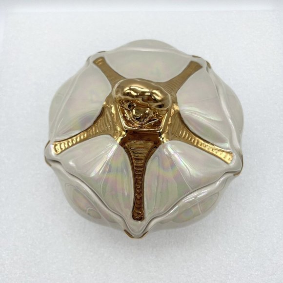 Holley Rose Iridescent 22K Gold Accent Footed Candy  Jar Trinket Read - Picture 2 of 10